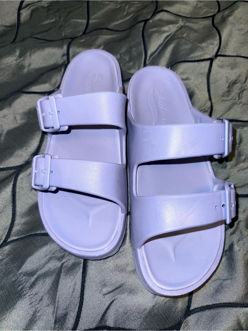 Skechers Double Buckle Slide Sandals in Light Lavender